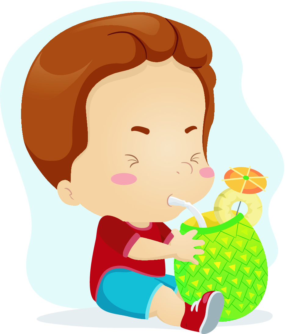 Boy drinking from a pineapple